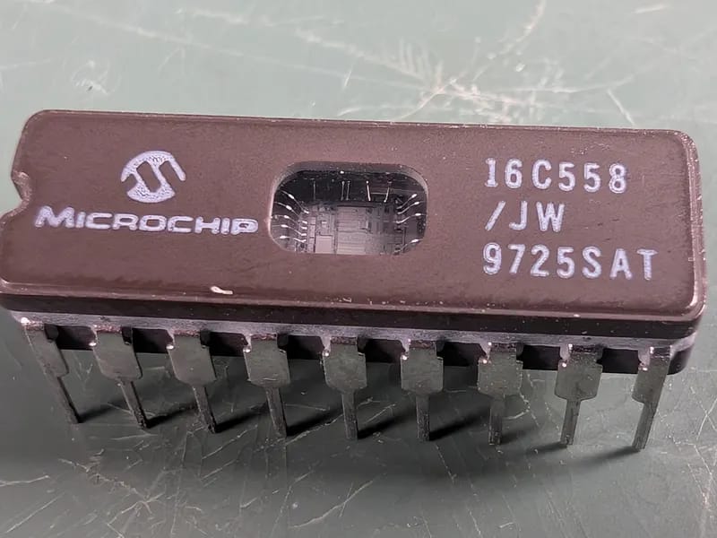 Close-up of a ceramic DIP microcontroller package