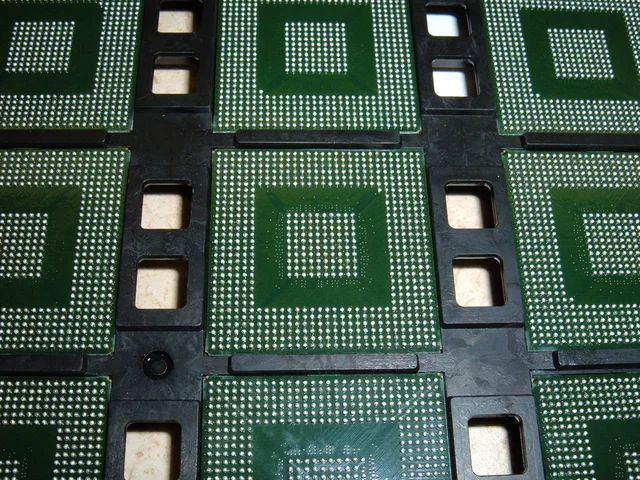 JEDEC matrix tray packed with BGA integrated circuits and microchips